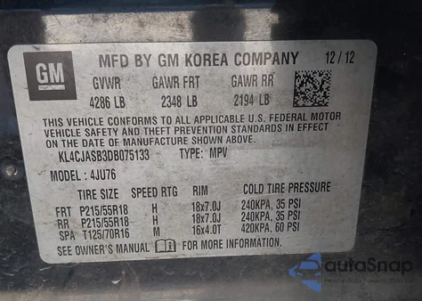 2013 Buick Encore z USA, uszkodzony, nr VIN KL4CJASB3DB075133